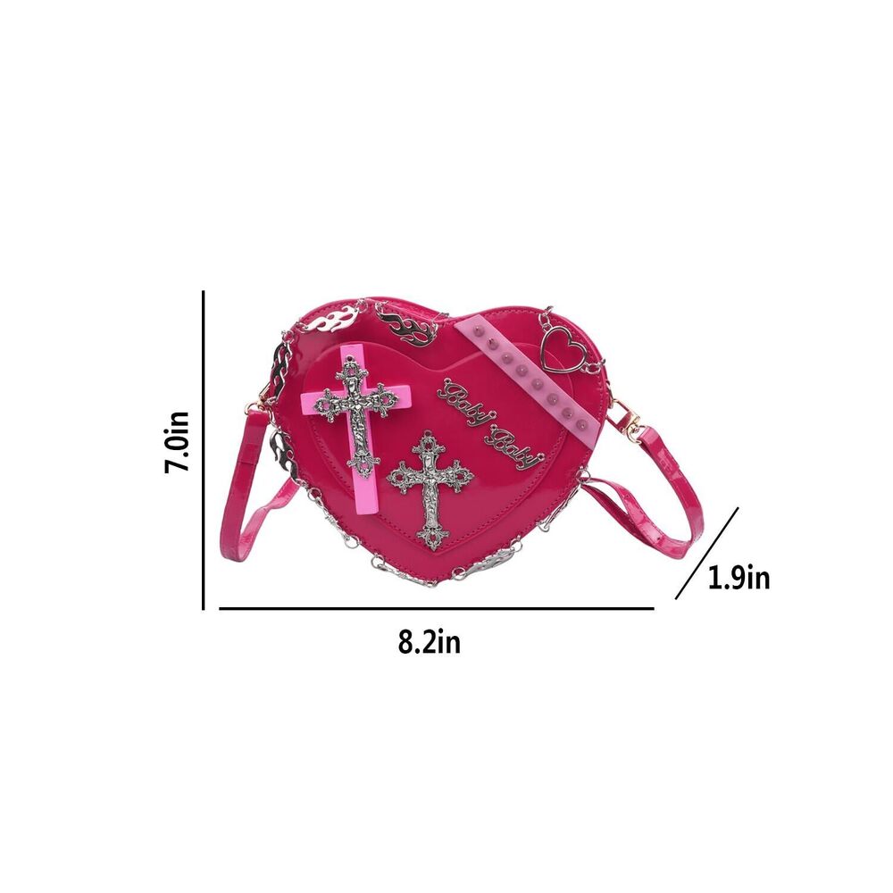 9534 Gothic Punk Purse Cross Studded Heart Shoulder Bag Y2K Girls Lolita - Picture 5 of 9